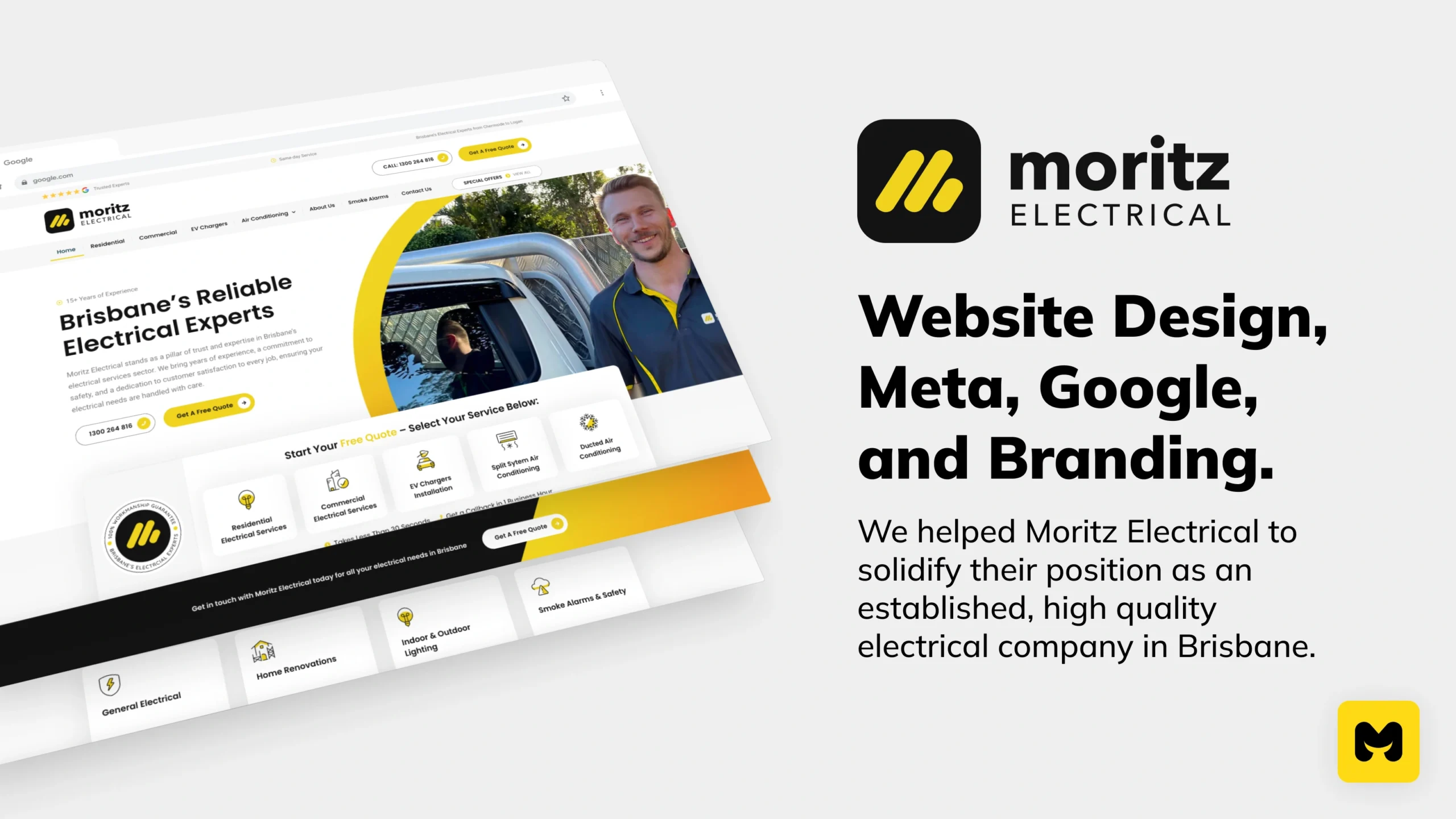 Website Design, Meta, Google and Branding Moritz Electrical